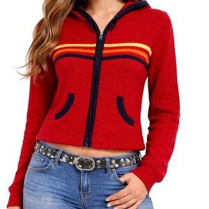 Tilt Full Zip Hoodie Large Red Retro Sunset Stripes Wool Blend Y2K Skater Grunge
